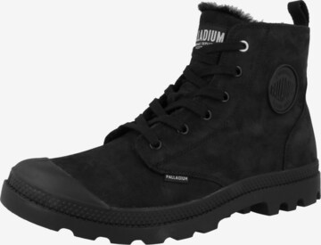 Palladium Lace-Up Ankle Boots in Black: front