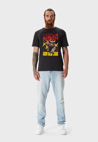 T-Shirt 'Asian Ninja Cat Graphic' Oldskull en noir