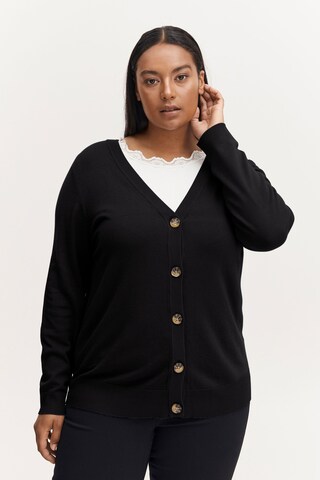 Fransa Curve Strickjacke 'BLUME' in Schwarz: Vorderseite