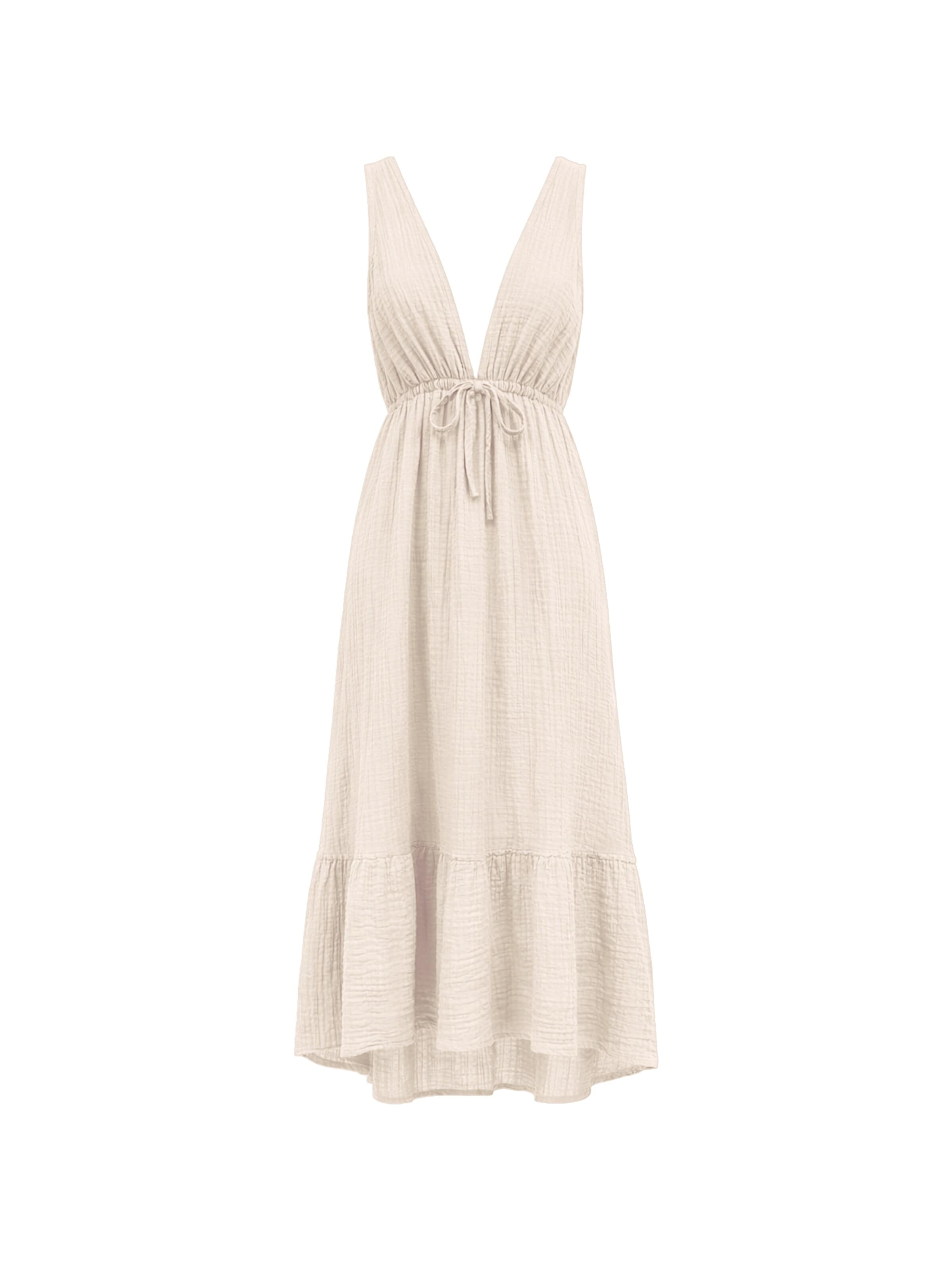 Haris Cotton Sukienka 'Sleeveless Dress in Textured Cotton with Deep V Neck' w kolorze beżowy: przód