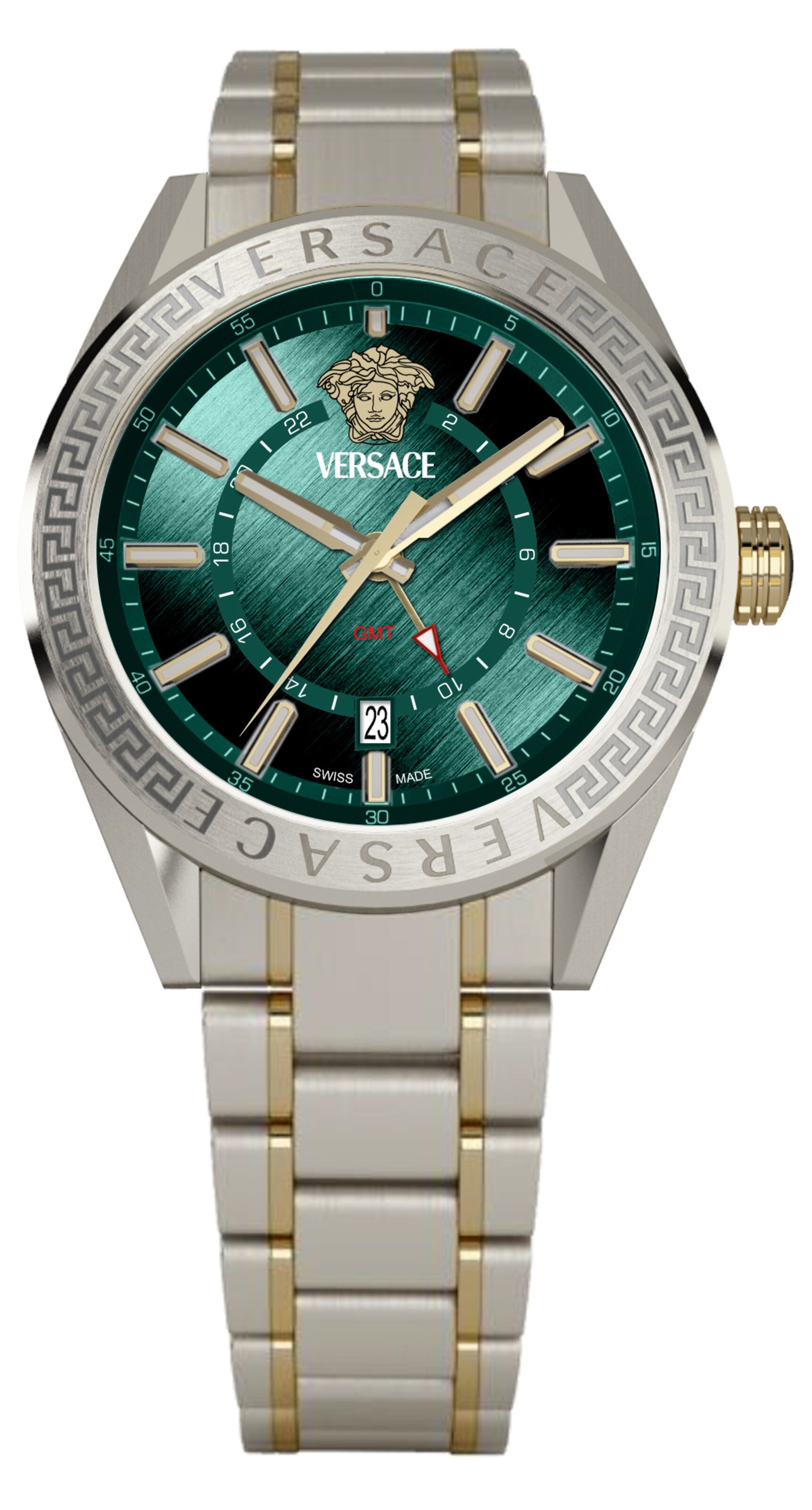 VERSACE Analoguhr 'V-Code GMT' in Silber: Vorderseite