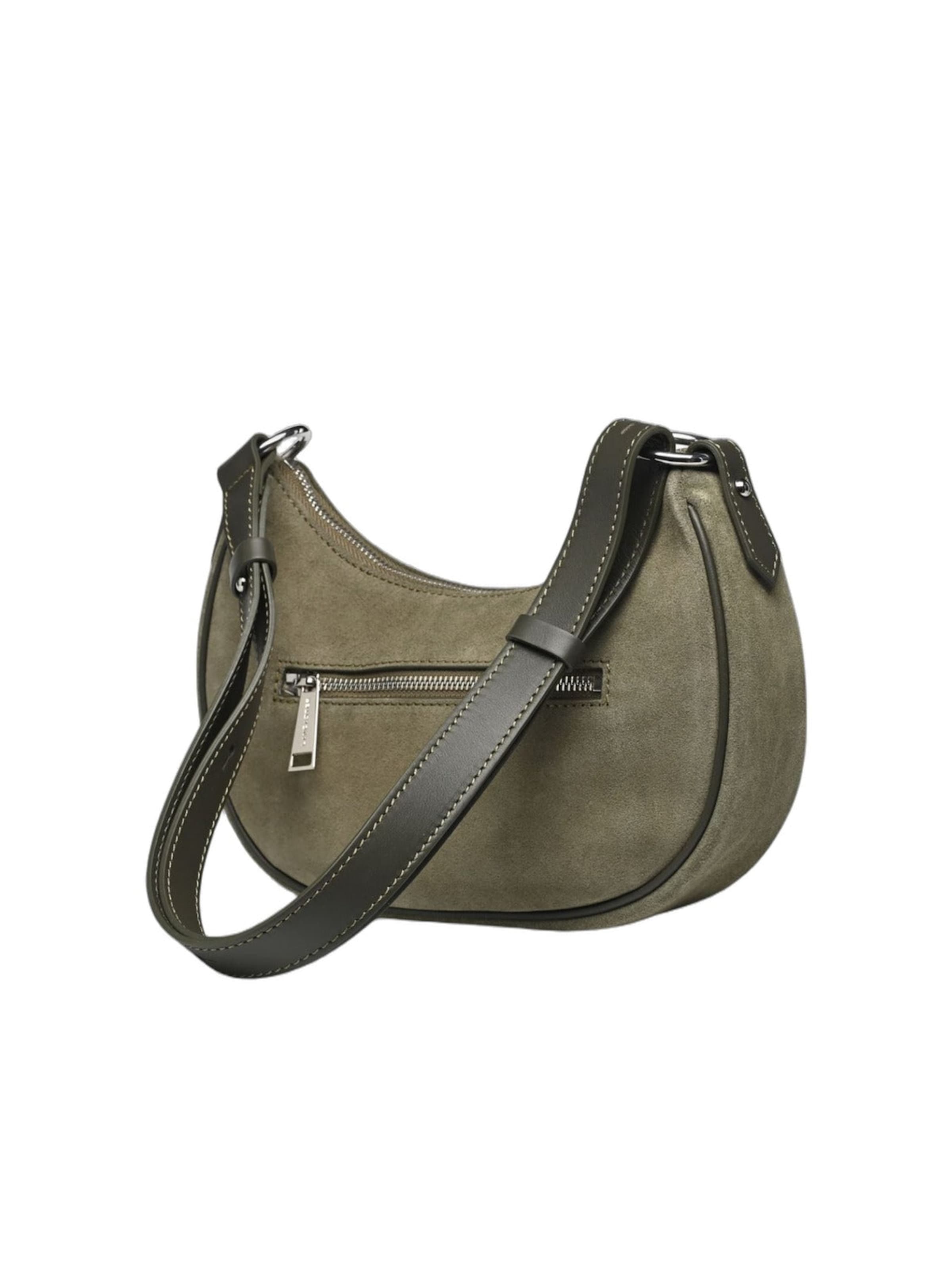 LANCASTER Paris - Bolso de hombro 'Lancaster Sac besace Zippé S Suède Kaki Foncé' en marrón