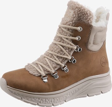 Rieker Lace-Up Ankle Boots in Beige: front