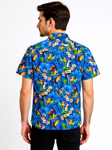 Regular fit Camicia 'Hawaiihemd "Flower Parrots (blue)"' di Hawaiihemdshop.de in blu
