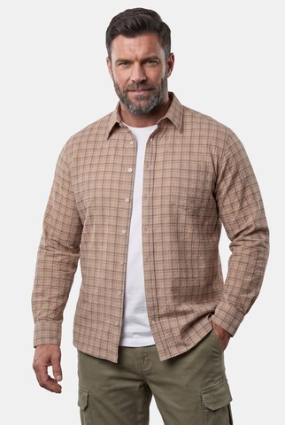 Men Plus Comfort fit Button Up Shirt in Beige: front