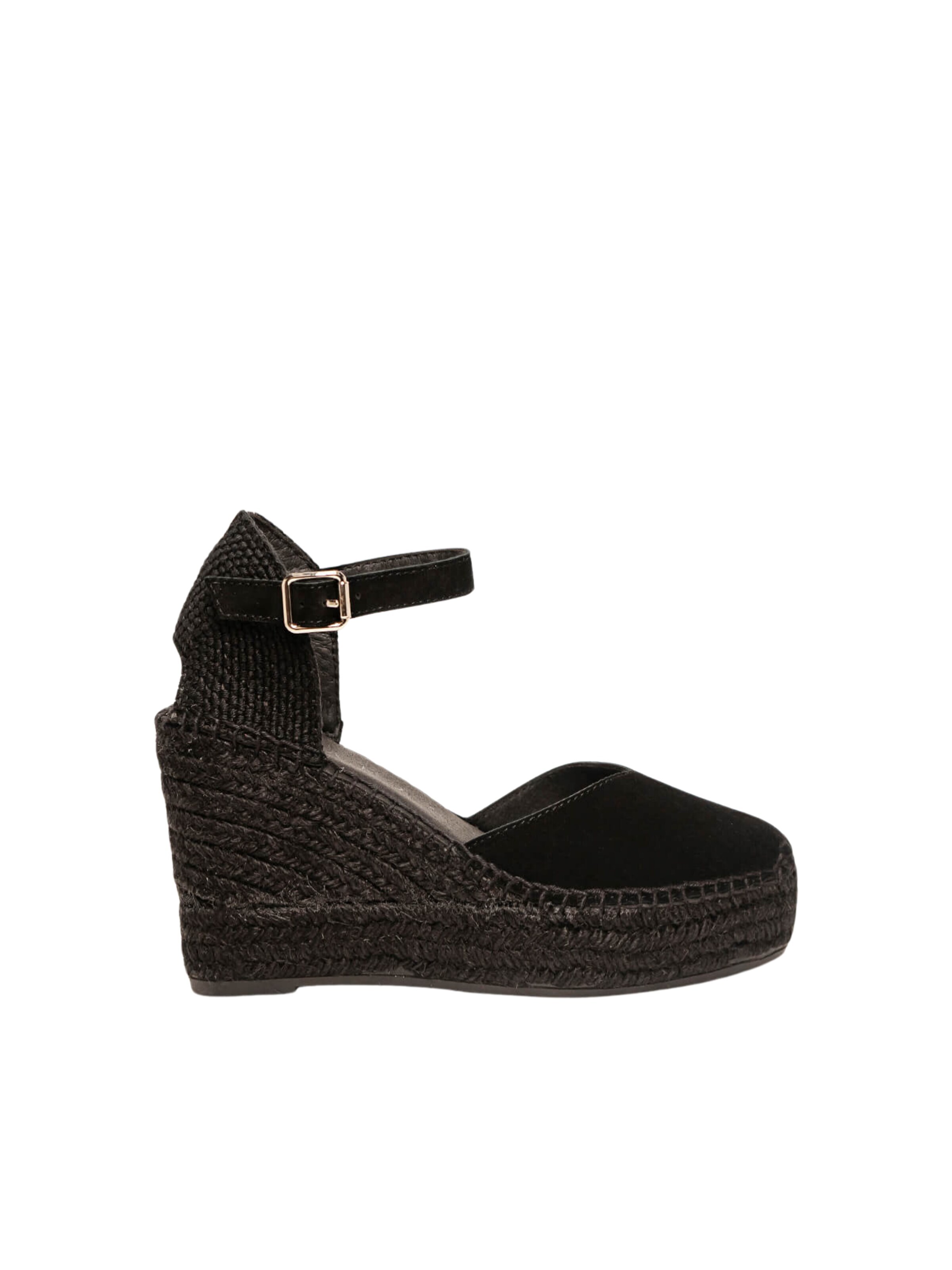 Alhamas Slingpumps 'Alpargata Cuña 10 cm Ante' in Zwart: voorkant