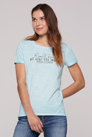 Soccx T-Shirt im Used Look mit Label Prints in Blau: Vorderseite