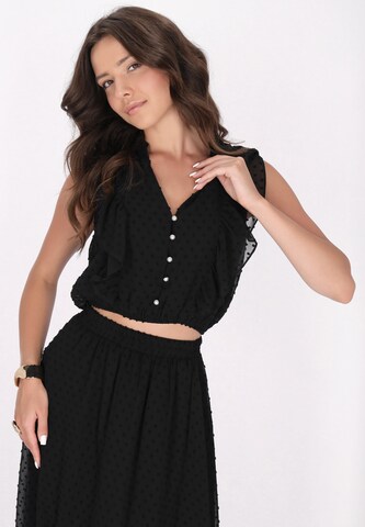 Camicia da donna di faina in nero: frontale