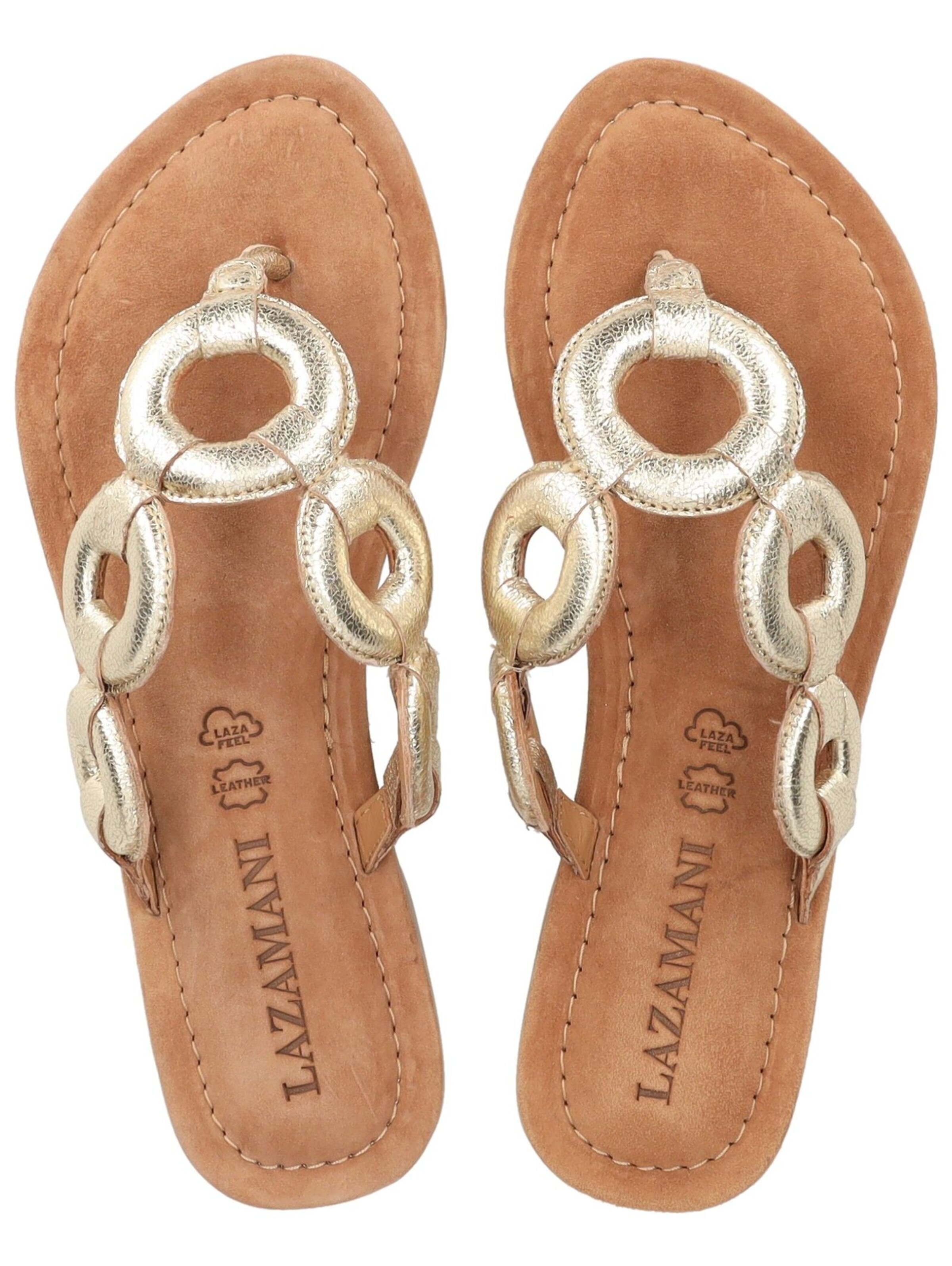 LAZAMANI T-Bar Sandals in Gold