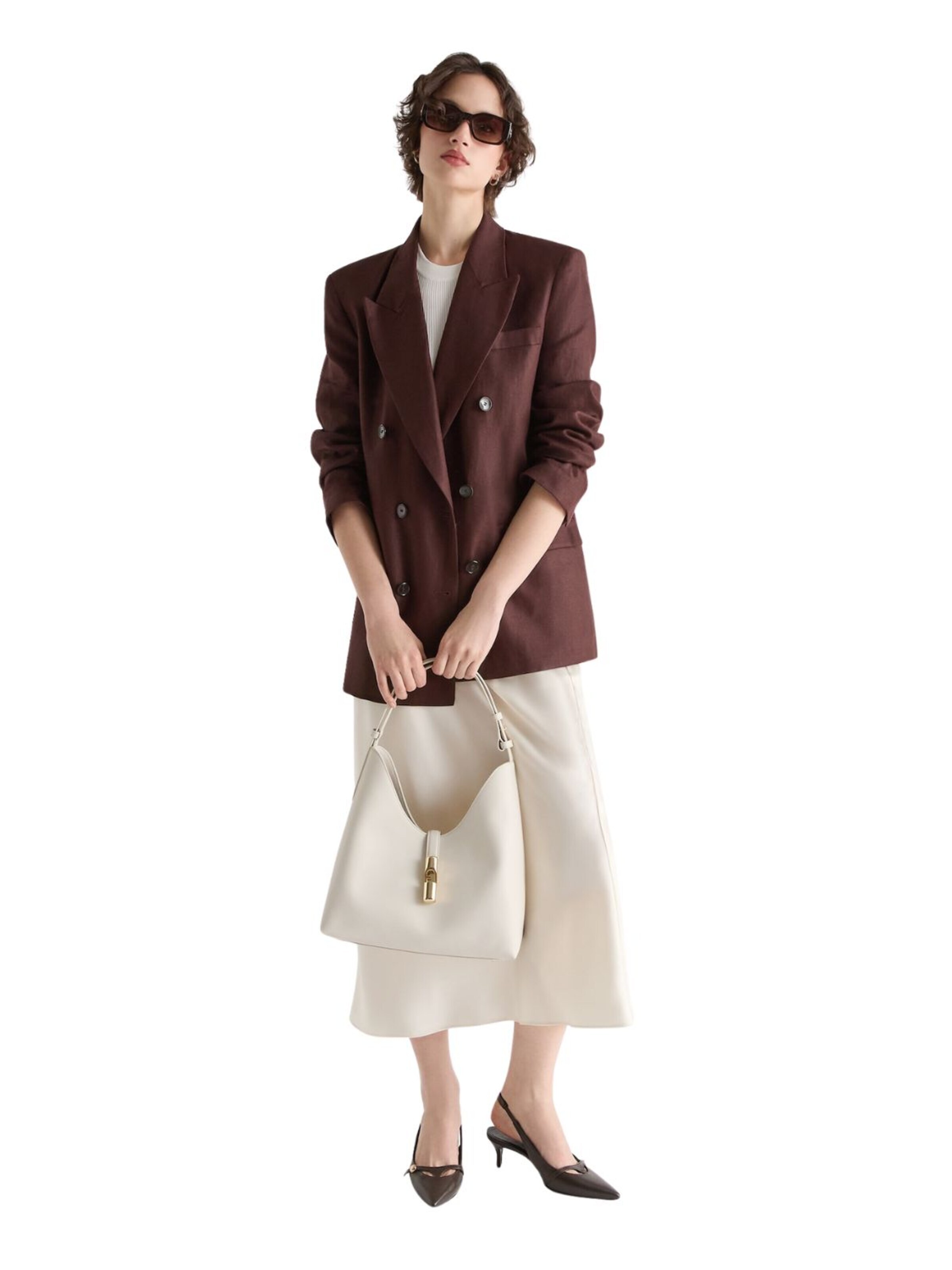 FURLATorba za na rame 'Furla Sac Bandoulière M Goccia Cuir Gris/Blanc' - bijela boja