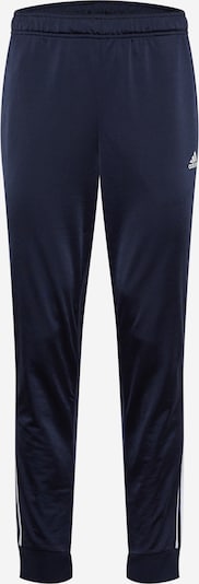 Sportinės kelnės 'Essentials Warm-Up Tapered 3-Stripes' iš ADIDAS SPORTSWEAR, spalva – tamsiai mėlyna / balta, Prekių apžvalga