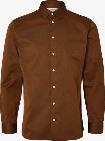 SELECTED HOMME Button Up Shirt in Brown: front