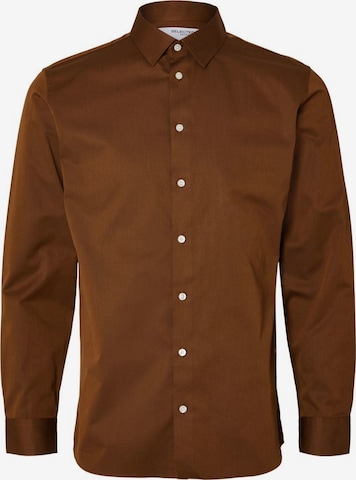 SELECTED HOMME Slim fit Button Up Shirt in Brown: front