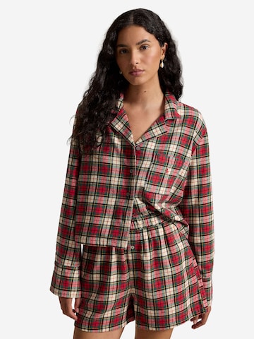 Polo Ralph Lauren Pyjama ' Crop & Boxer - Cozy Flannel ' in Beige: voorkant