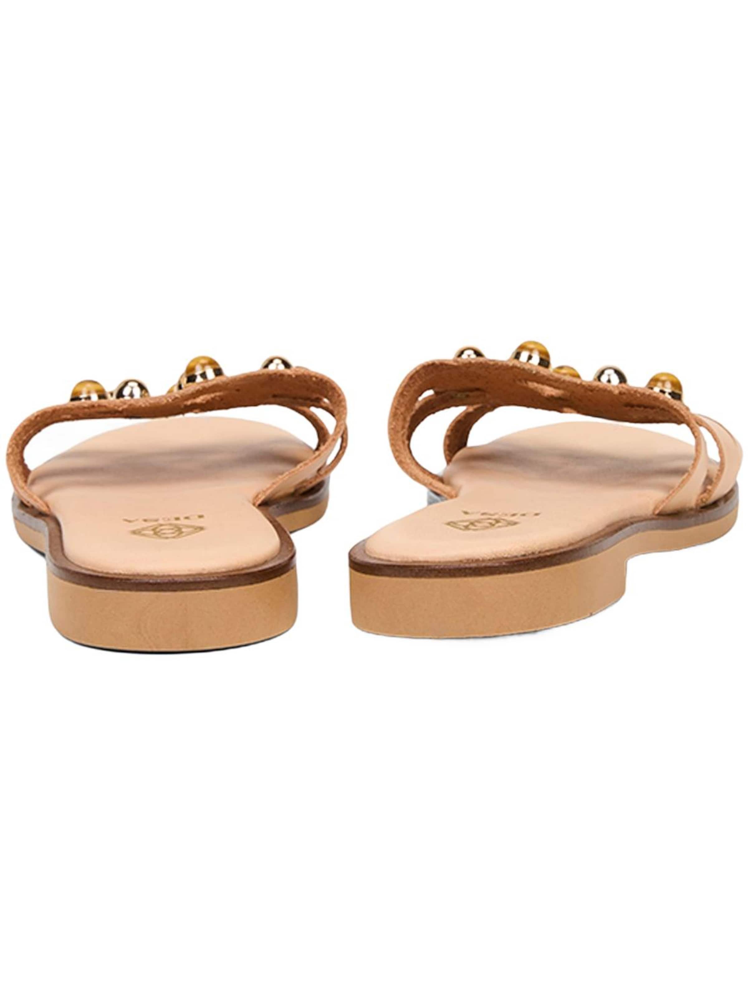 Mule 'DESA Damen-Ledersandalen mit Perlenbesatz' Desa en beige