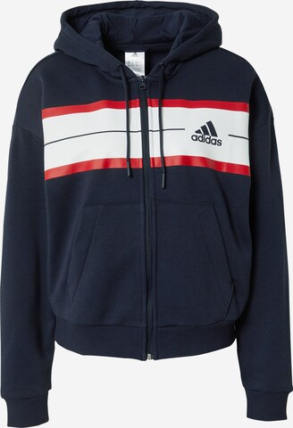 ADIDAS SPORTSWEAR Športová mikina so zipsom 'Essentials Pinstripe Block Fleece Loose Fit' - Modrá: predná strana