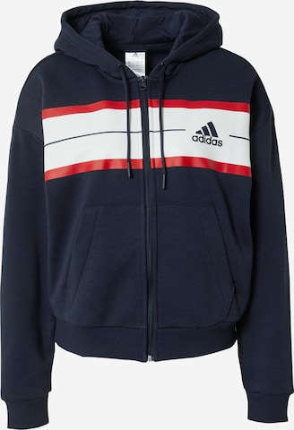 ADIDAS SPORTSWEAR Urheilullinen collegetakki 'Essentials Pinstripe Block Fleece Loose Fit' värissä sininen: edessä