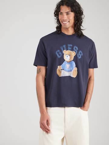 GUESS Футболка 'BEAR' в Синий: спереди