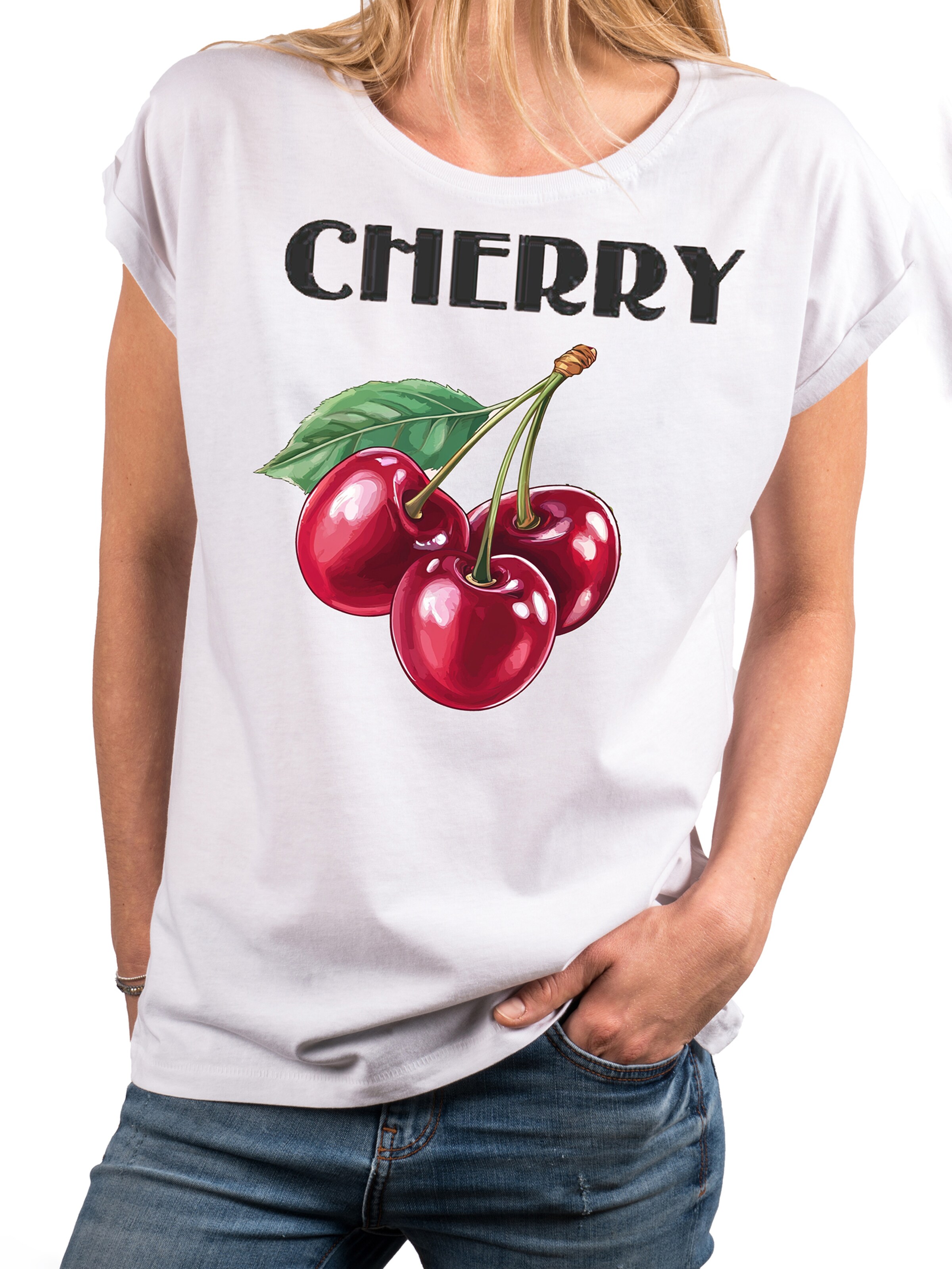 MAKAYA Shirt 'Cherry'‌‌‌‌‌‌‌‌ in Weiß