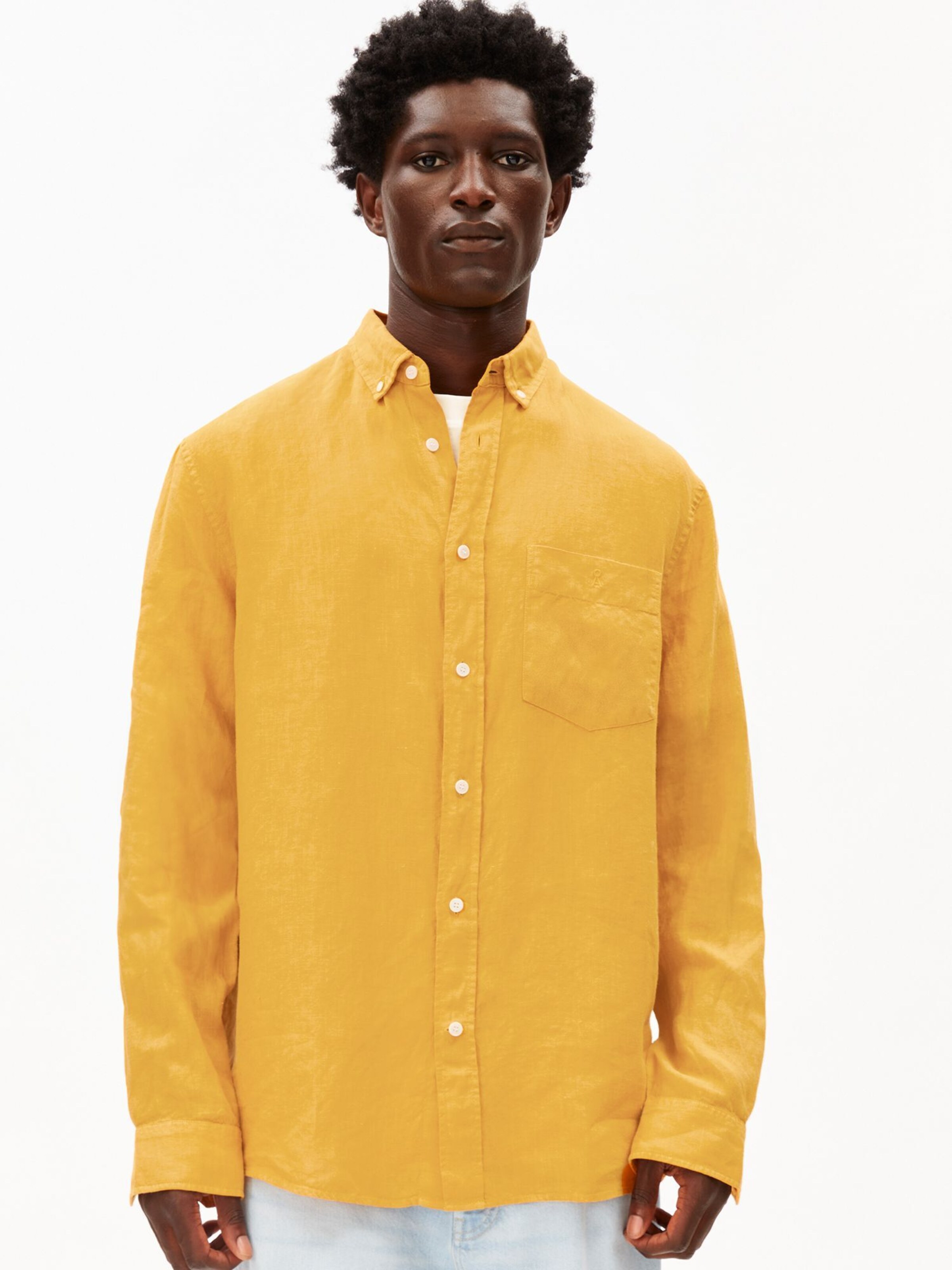 ARMEDANGELS Comfort Fit Hemd LINEN in Gelb: Vorderseite