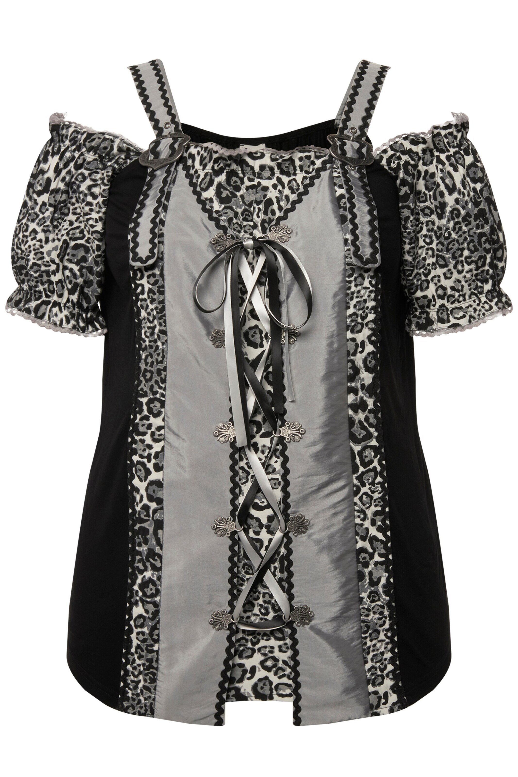 Ulla Popken Klederdracht blouse in Zwart: voorkant