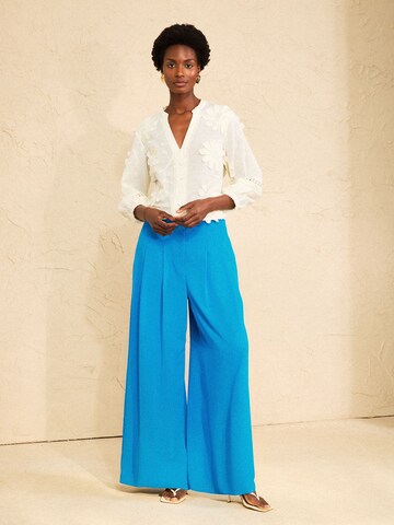 Wide Leg Pantalon à pince love & roses en bleu