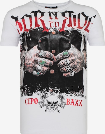 CIPO & BAXX T-Shirt TOUGH RIDER mit grafischem Print in Weiß: predná strana