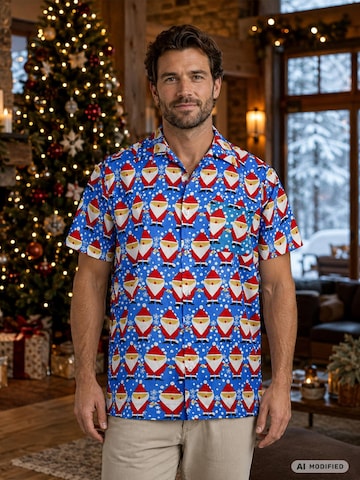 Regular fit Camicia 'Christmas Santa Allover' di King Kameha in blu