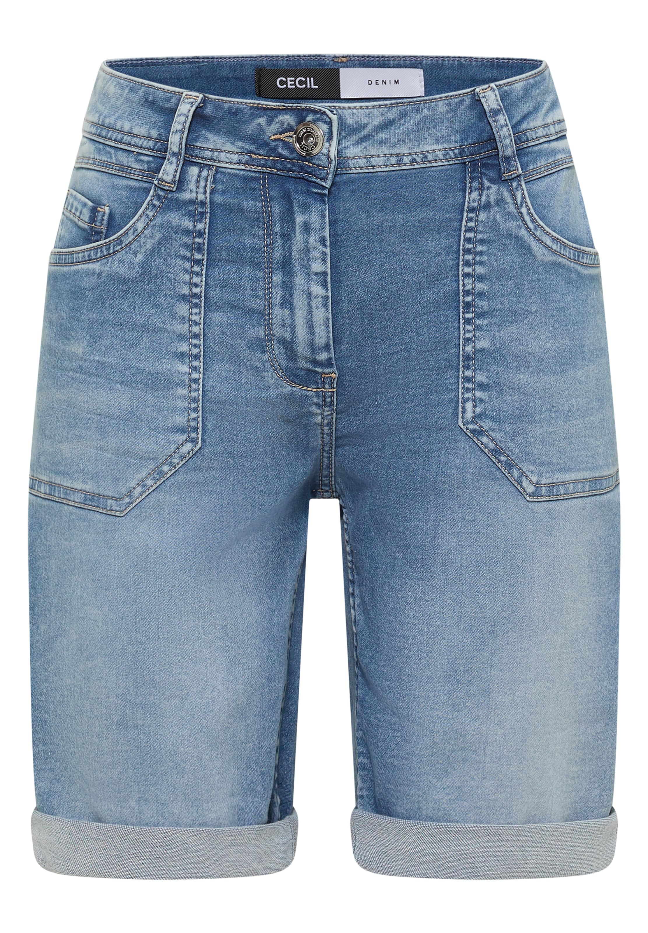 CECIL Mid Waist Slim Leg Shorts im Casual Fit in 25 in blau, Produktansicht