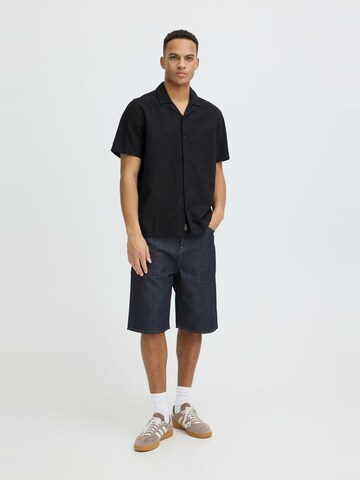 BLEND Comfort fit Button Up Shirt ' BHAban Cuba Linen Mix ' in Black