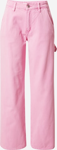 Gina Tricot - Loosefit Calças de ganga cargo 'Carpenter' em rosa: frente