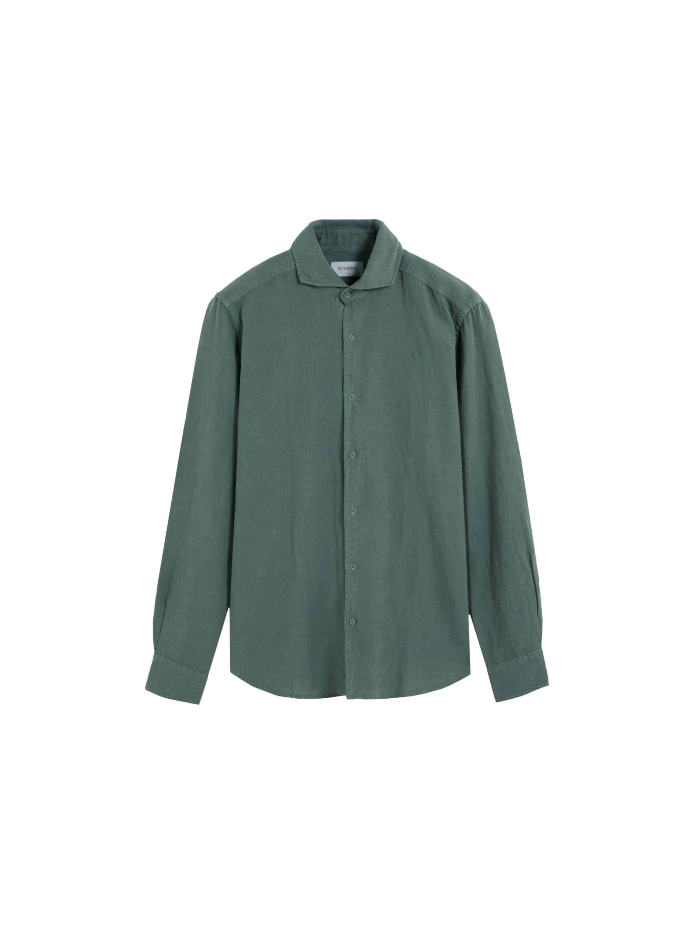 Scalpers Regular Fit Vintage Linen Shirt ' ' in Grün: Vorderseite