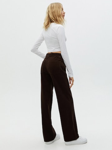 Pull&Bear Wide leg Trousers in Brown