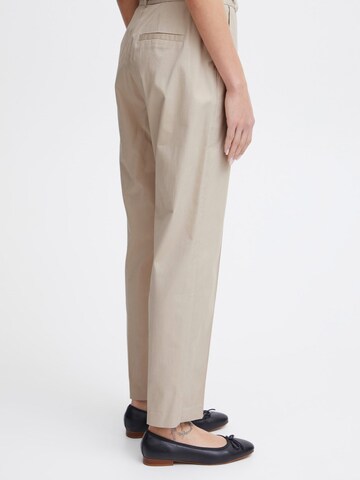 ICHI Regular Trousers with creases 'Ulani' in Beige