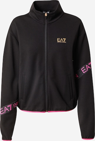 EA7 Emporio Armani Athletic Zip-Up Hoodie 'FELPA' in Black: front