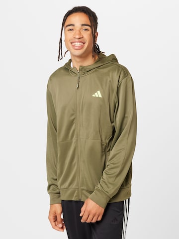 ADIDAS PERFORMANCE Athletic Zip-Up Hoodie 'Train Essentials Seasonal' in Green: front