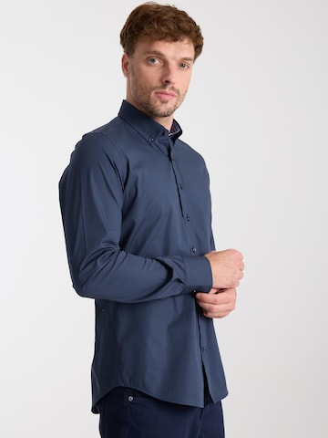 Slim fit Camicia business 'Leonardo Sport Poplin Stretch Man Shirt Black' di 7Camicie in blu