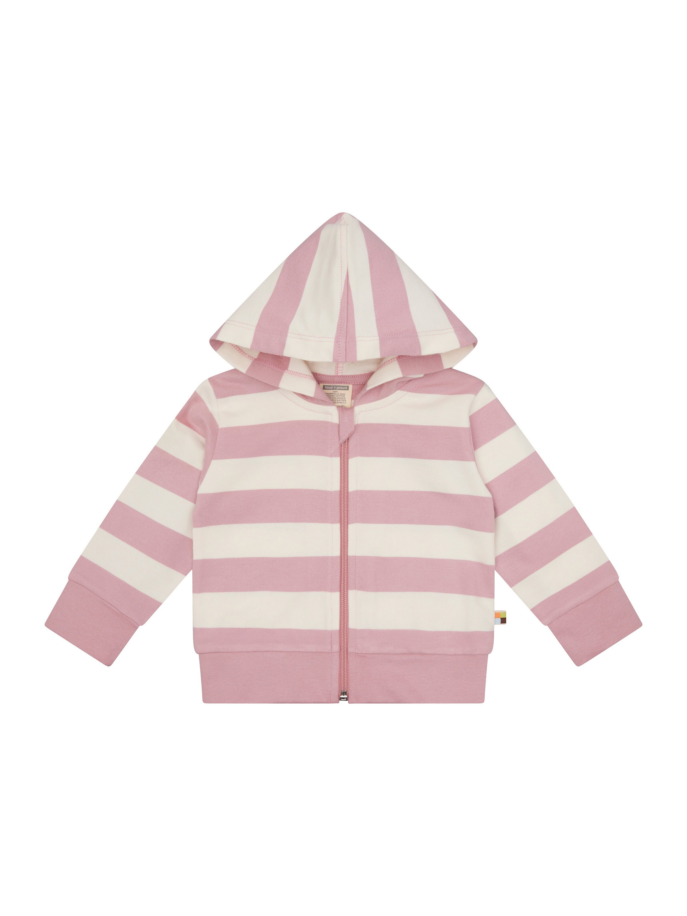 loud + proud Zip-Up Hoodie 'Sweatjacke mit Blockstreifen' in Pink: front