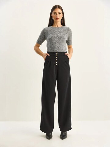 Bianco Lucci Wide leg Bandplooibroek in Zwart