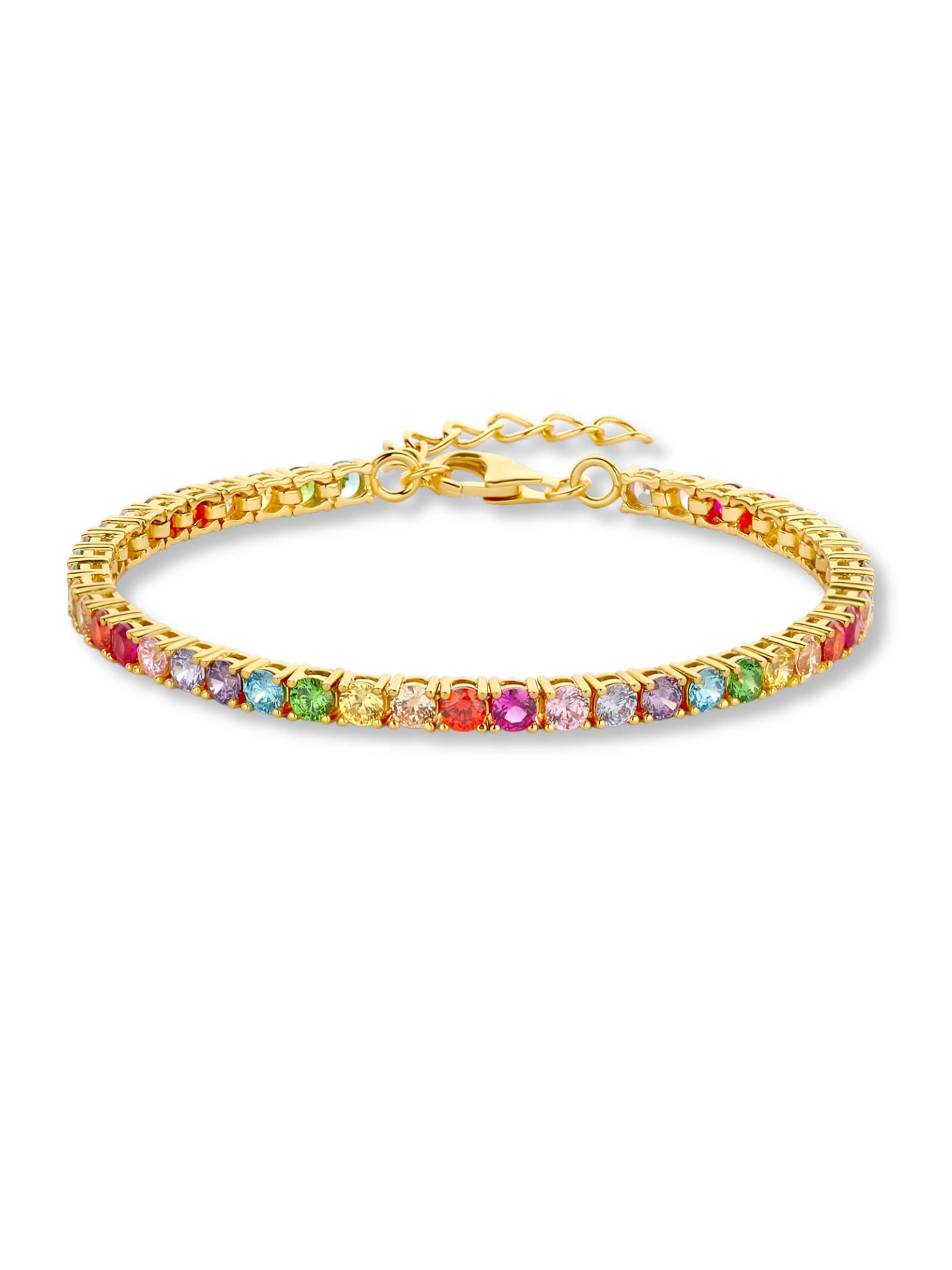 Pure Schmuck Armband 'Iced Out Rainbow Tennisarmband 925 Silber' in Goud: voorkant