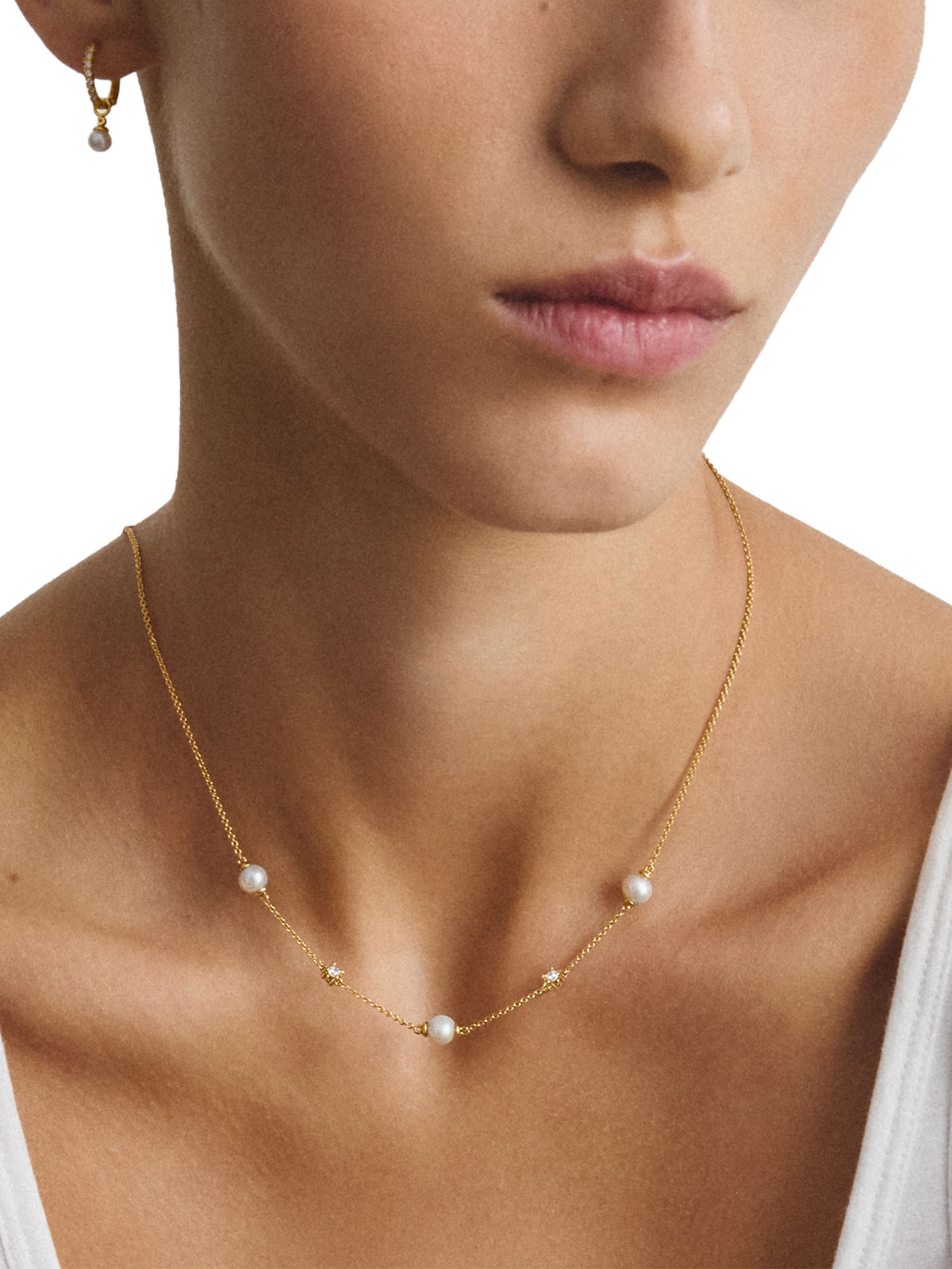 Thomas Sabo Kette mit Perlen und weißem Zirkonia in Gold