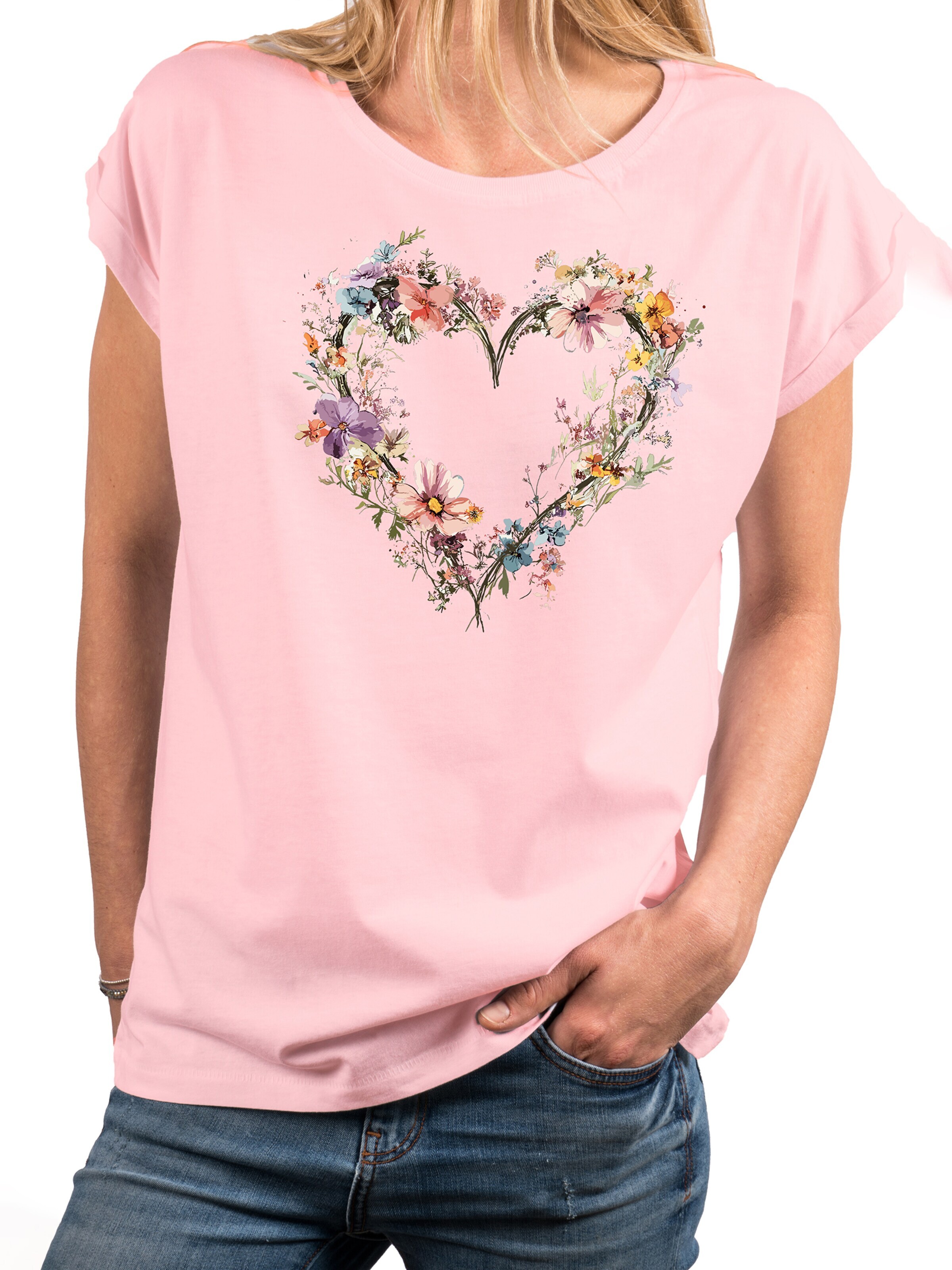 MAKAYA Shirt 'Blumenherz' in Pink