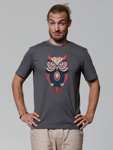 Watapparel Shirt ' Colorful Owl ' in Grey: front