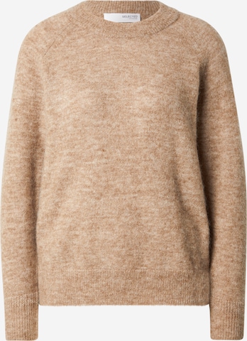 Pull-over 'SLFLULU' SELECTED en marron : devant