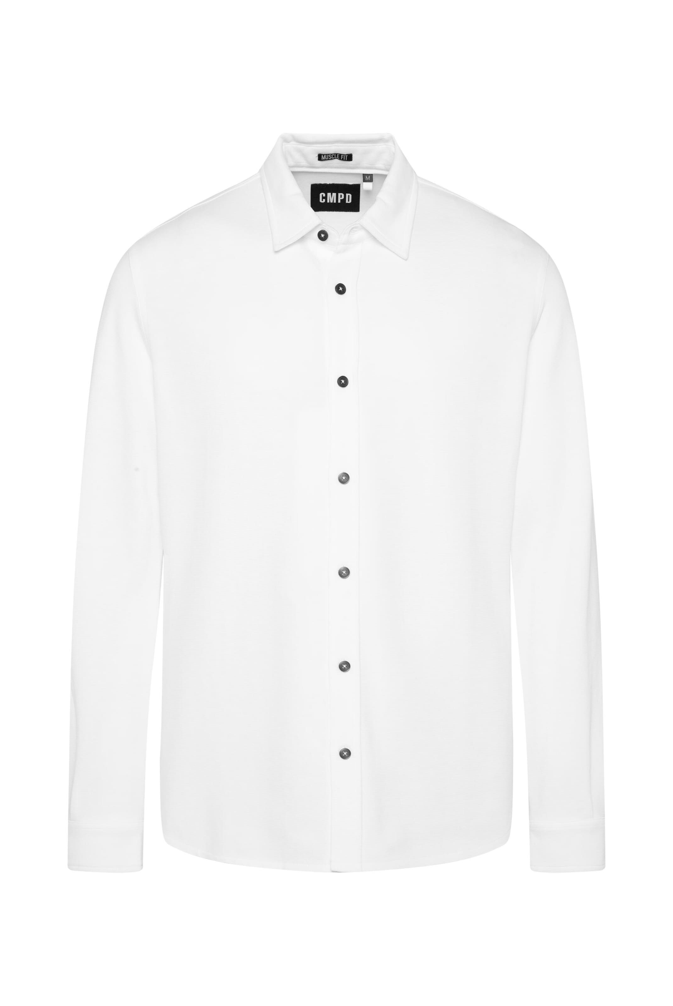 CMPD Slim Fit Langarmhemd aus strukturiertem Jersey in Weiß: Vorderseite