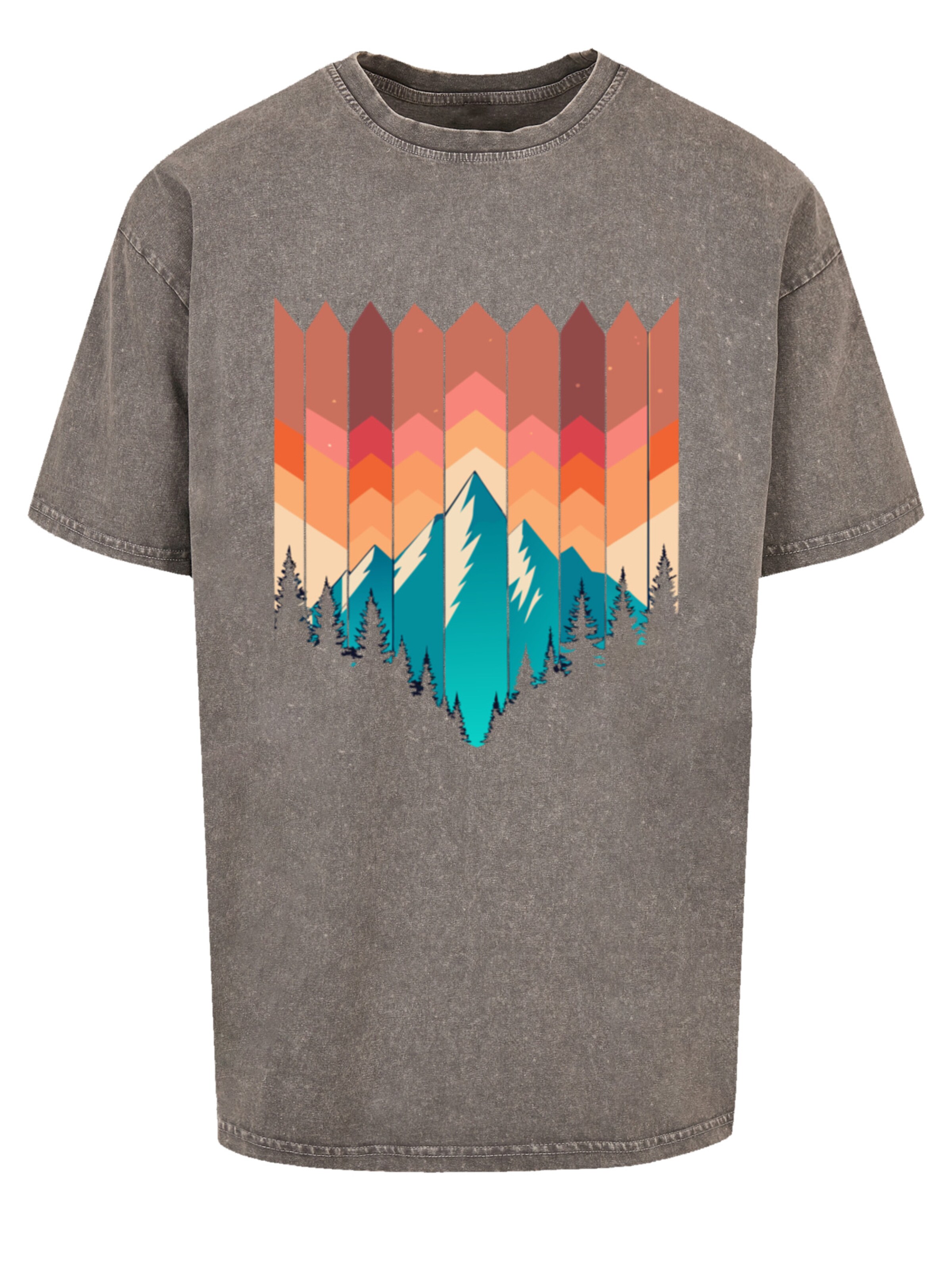 T-Shirt 'Berg Sonnenuntergang Geometrisch' F4NT4STIC en gris : devant