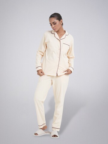 LEAFLETIC Pyjama 'Leafletic Women’s Nightwear Long set'‌‌‌‌‌‌‌‌ in Beige