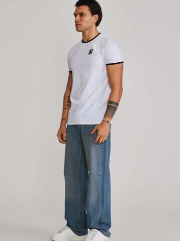 SikSilk - Camiseta 'Ringer' en blanco
