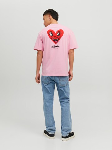 JACK & JONES T-shirt 'KEITH HARDING' i rosa