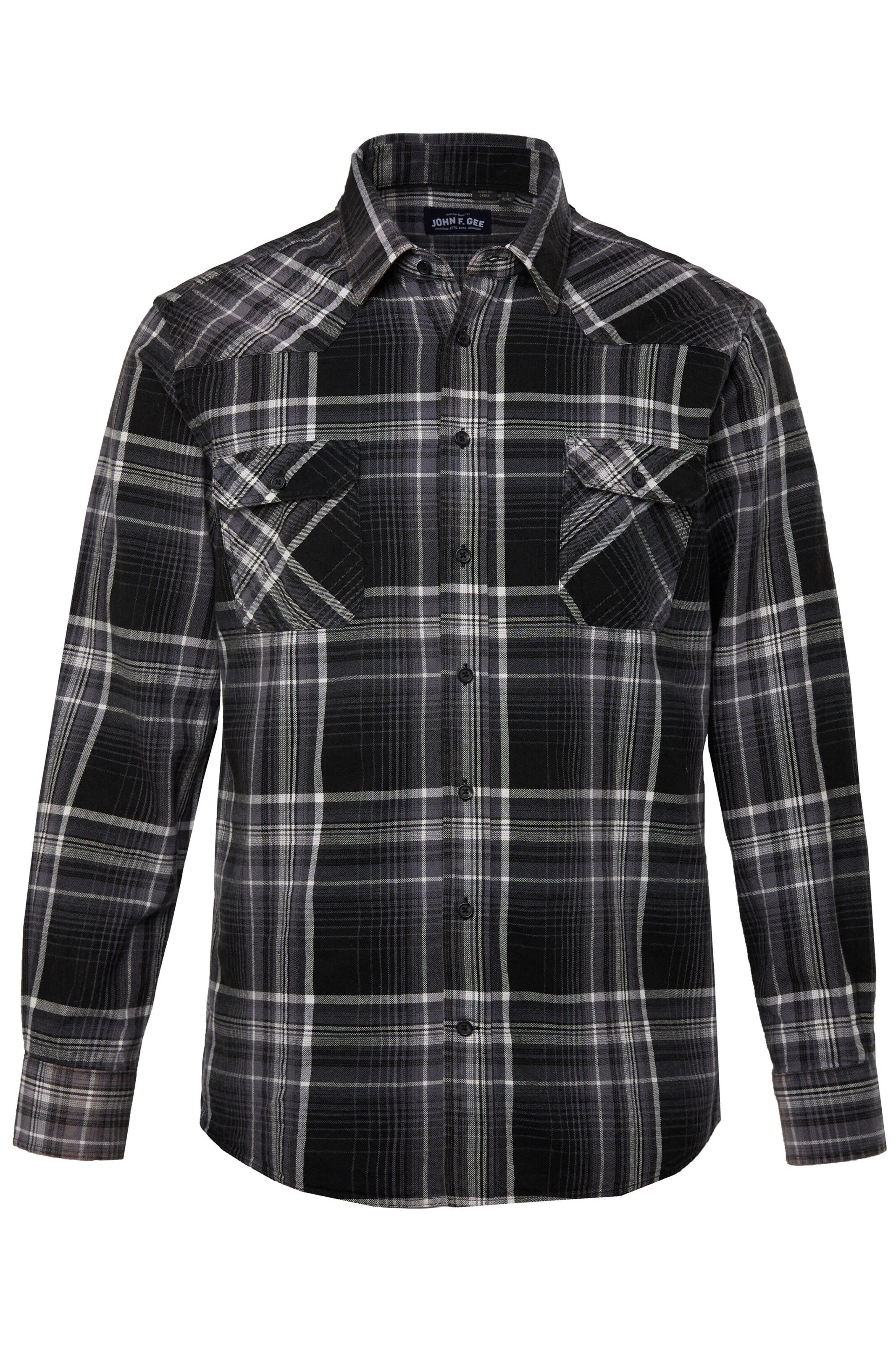 John F. Gee Regular fit Overhemd in Zwart: voorkant